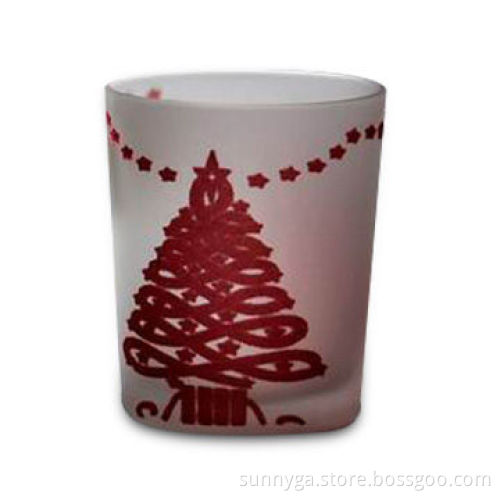 Christmas Tree Flocking Design Glass Candle Holder, Comes in 65mm Height